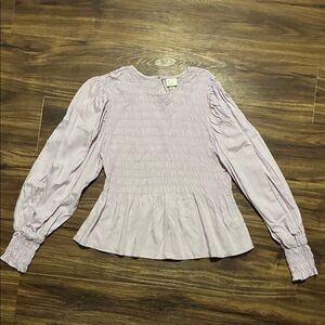 a new day Lavender Smocked Peplum Long-Sleeve Blouse